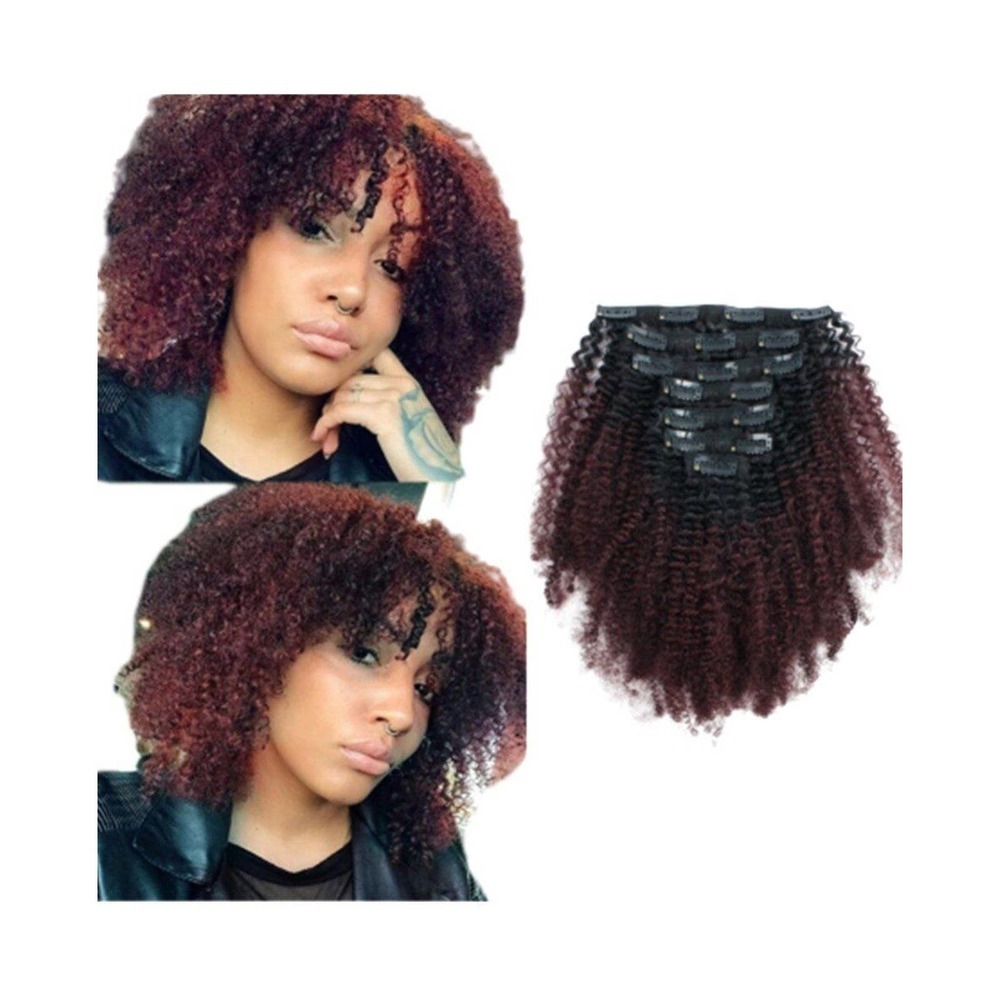 100% human hair 12" Inch 8A‎ Top Grade Remy Ombre Clip-in extensions afro curly
